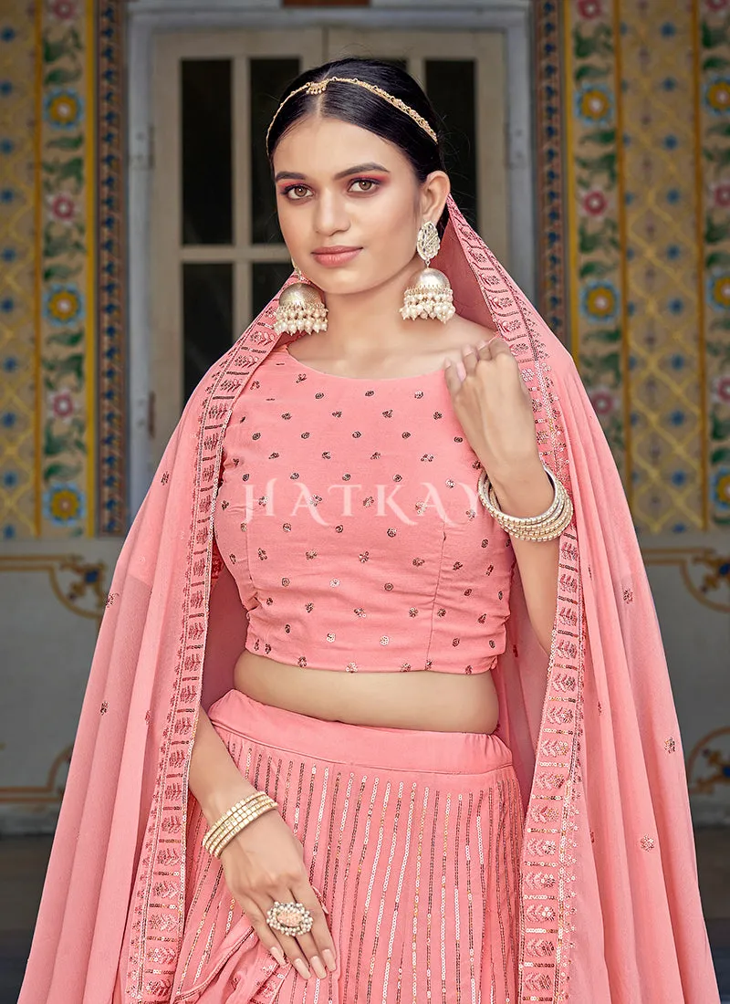 Peach Sequence Embroidery Wedding Lehenga Choli