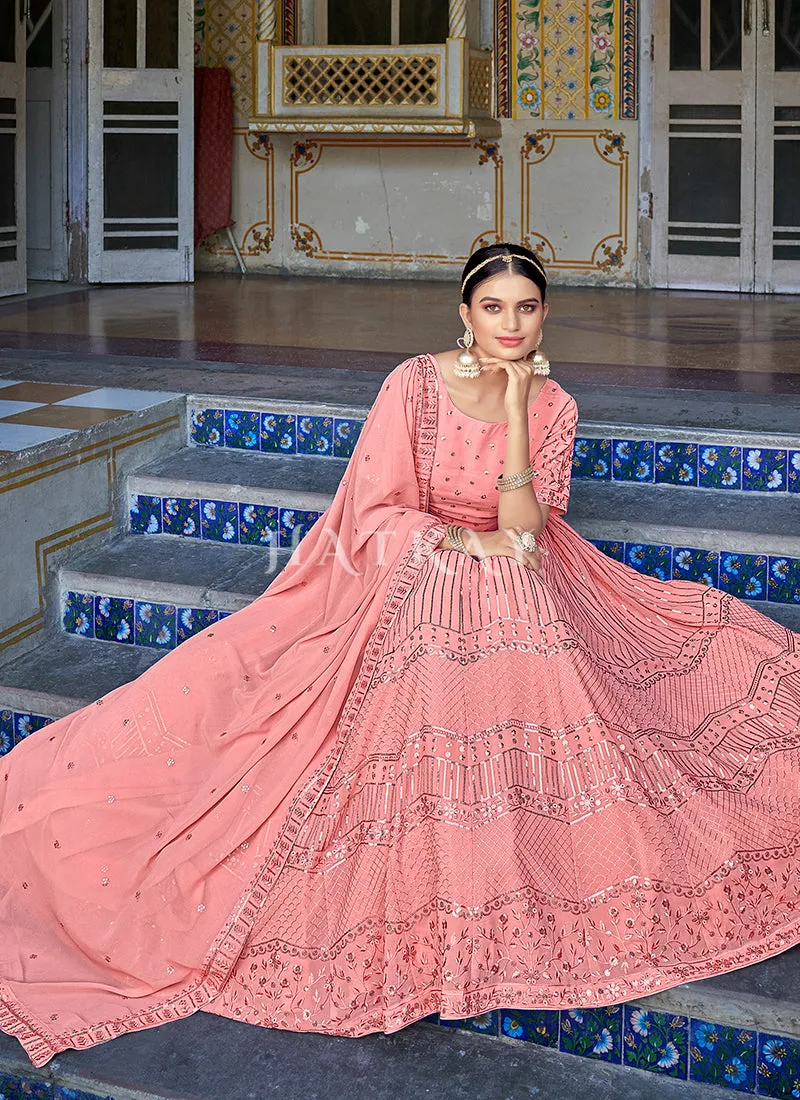 Peach Sequence Embroidery Wedding Lehenga Choli