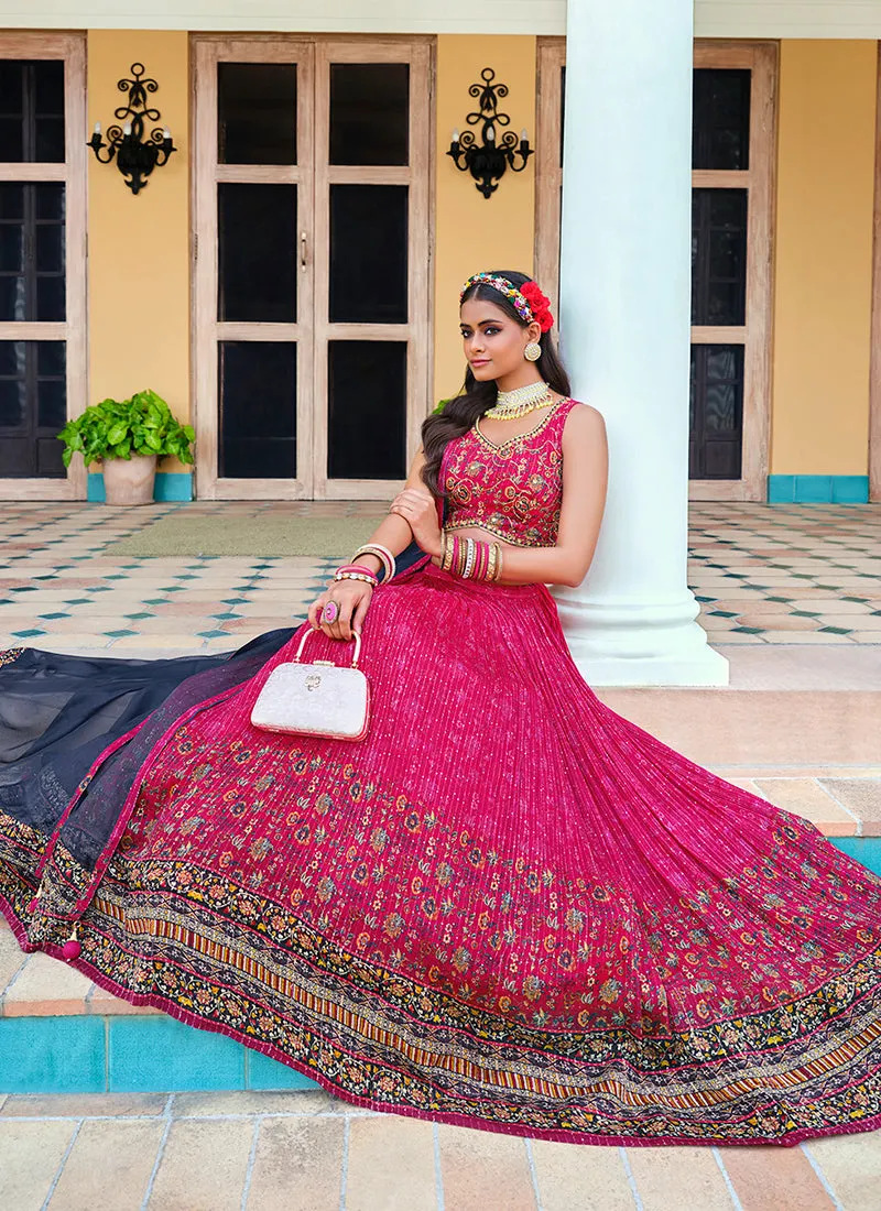 Pink And Blue Sequence Embroidery Lehenga Choli