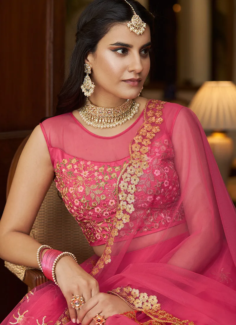 Pink Golden Sequence Embroidery Designer Lehenga Choli