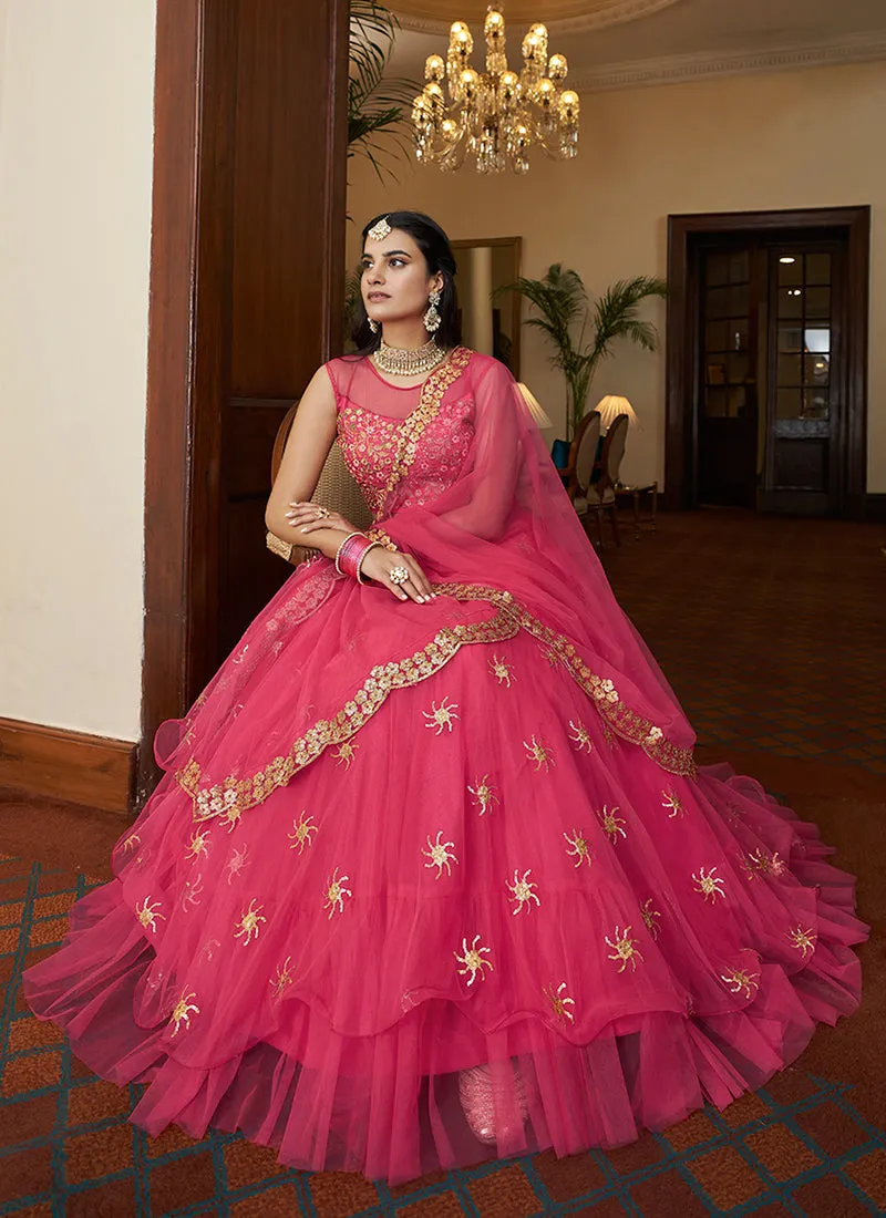 Pink Golden Sequence Embroidery Designer Lehenga Choli