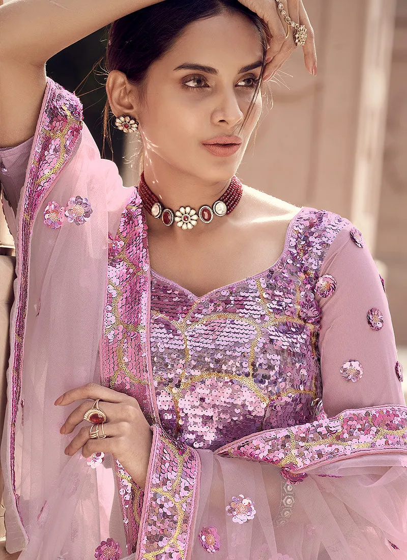 Pink Golden Sequence Lehenga Choli