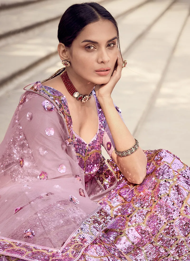 Pink Golden Sequence Lehenga Choli