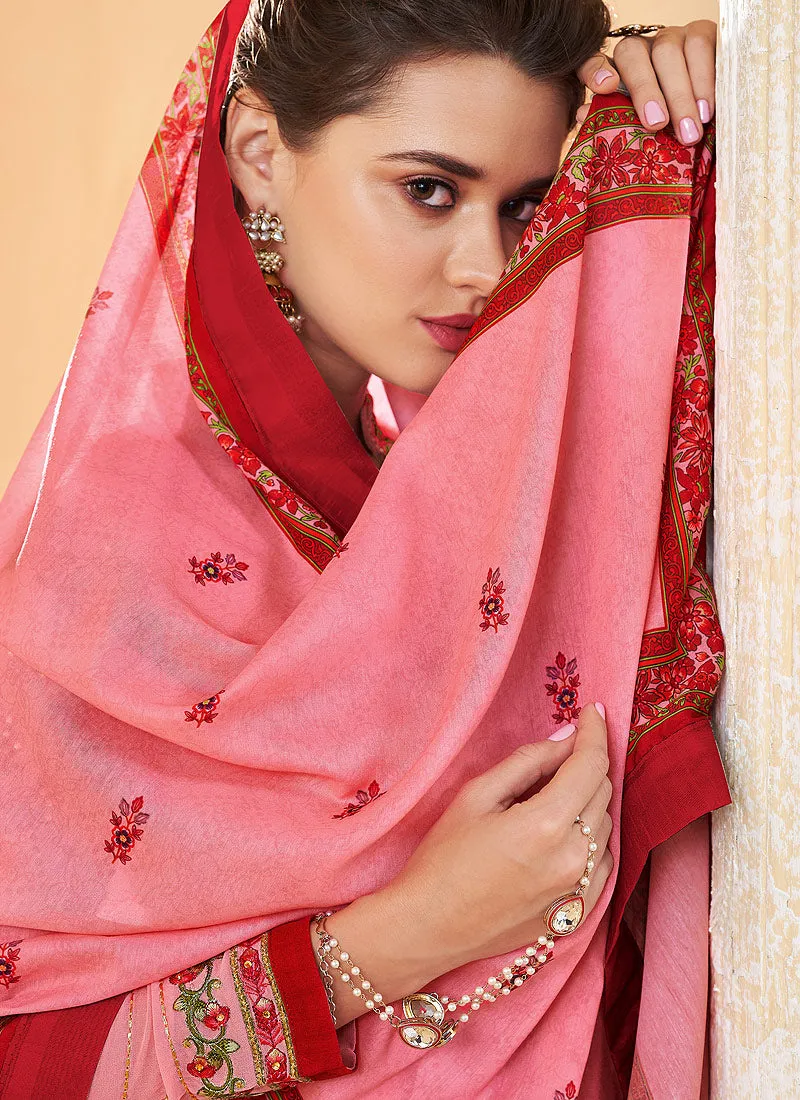 Pink Multi Embroidered Designer Pant Style Suit