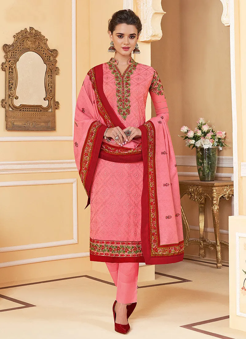 Pink Multi Embroidered Designer Pant Style Suit