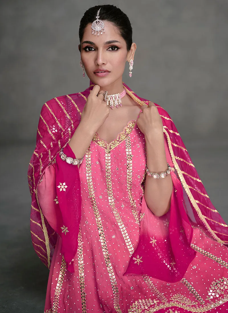 Pink Ombré Sequence Embroidery Designer Sharara Suit