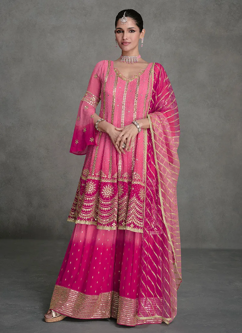 Pink Ombré Sequence Embroidery Designer Sharara Suit