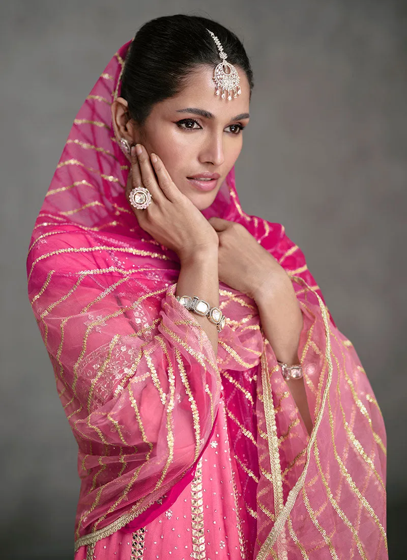 Pink Ombré Sequence Embroidery Designer Sharara Suit