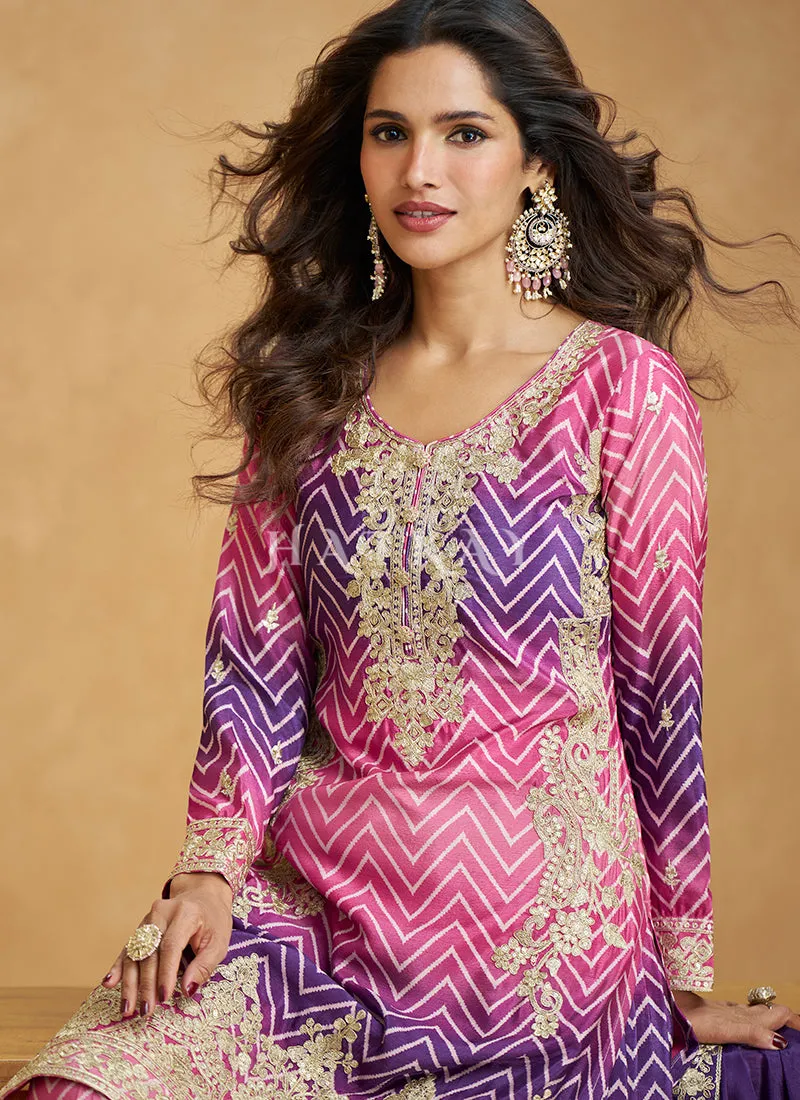 Pink Purple Ombré Designer Kurti And Sharara