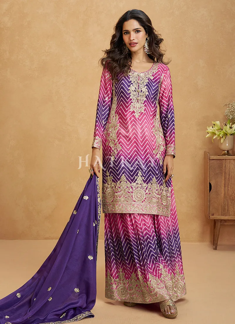 Pink Purple Ombré Designer Kurti And Sharara