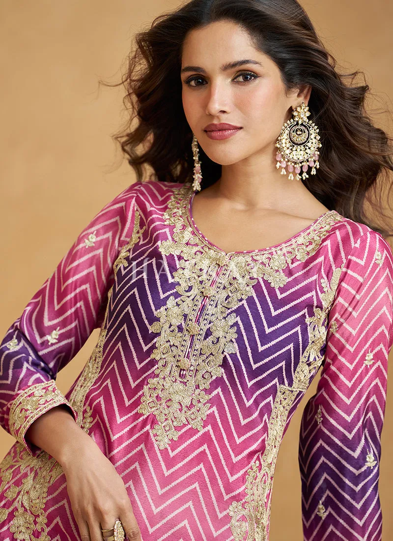 Pink Purple Ombré Designer Kurti And Sharara