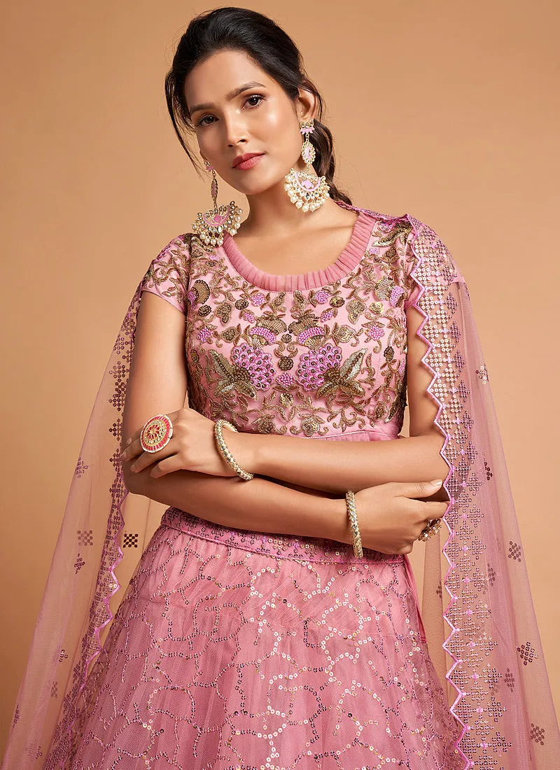 Pink Sequence Embroidered Designer Lehenga Choli