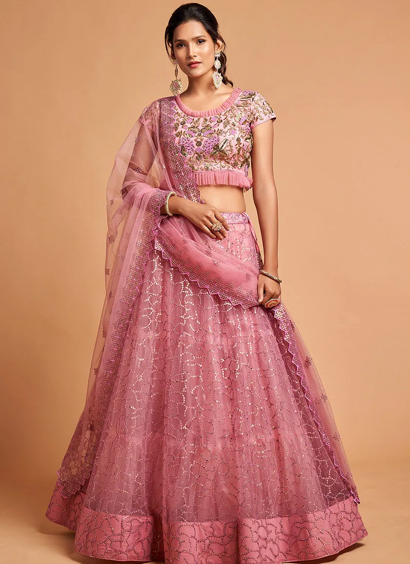 Pink Sequence Embroidered Designer Lehenga Choli