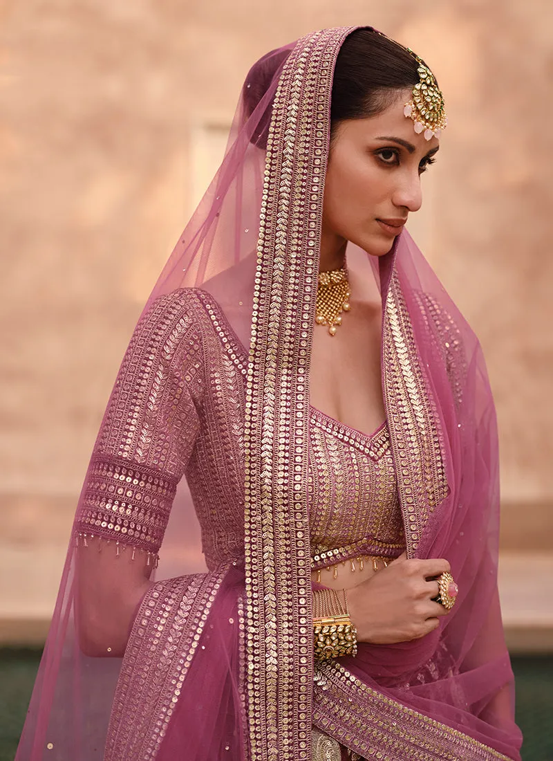 Pink Sequence Embroidery Wedding Lehenga Choli