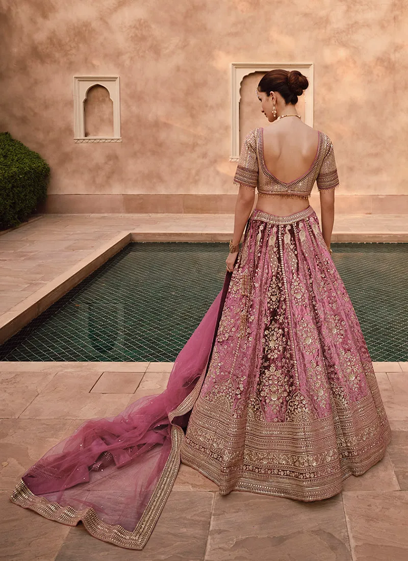 Pink Sequence Embroidery Wedding Lehenga Choli