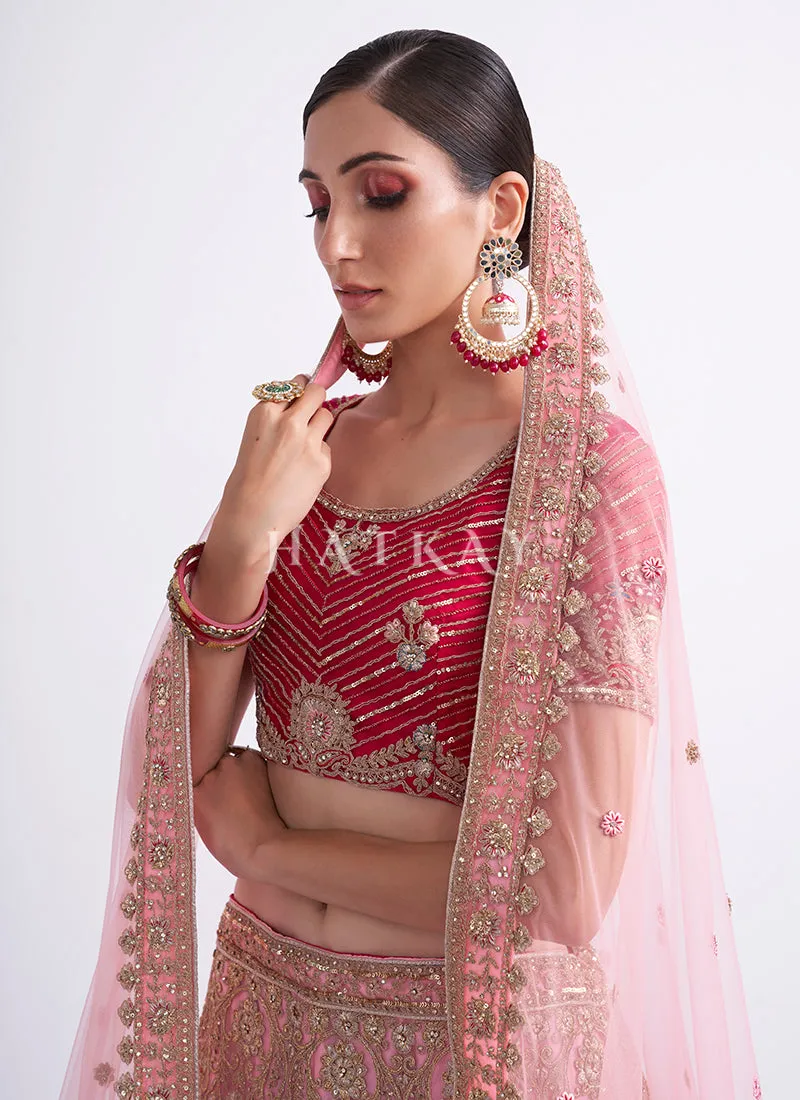 Pink Shaded Heavy Embroidered Designer Wedding Lehenga Choli