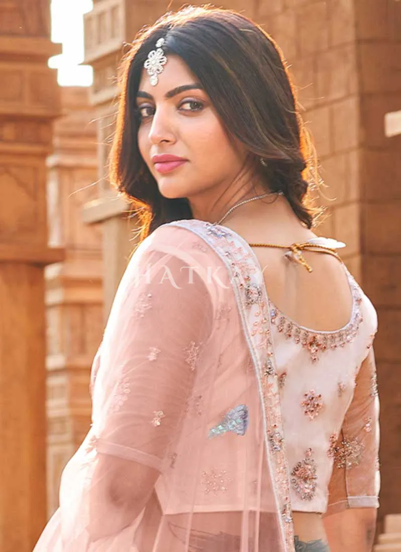 Pink Zari And Mirror Embroidered Lehenga Choli