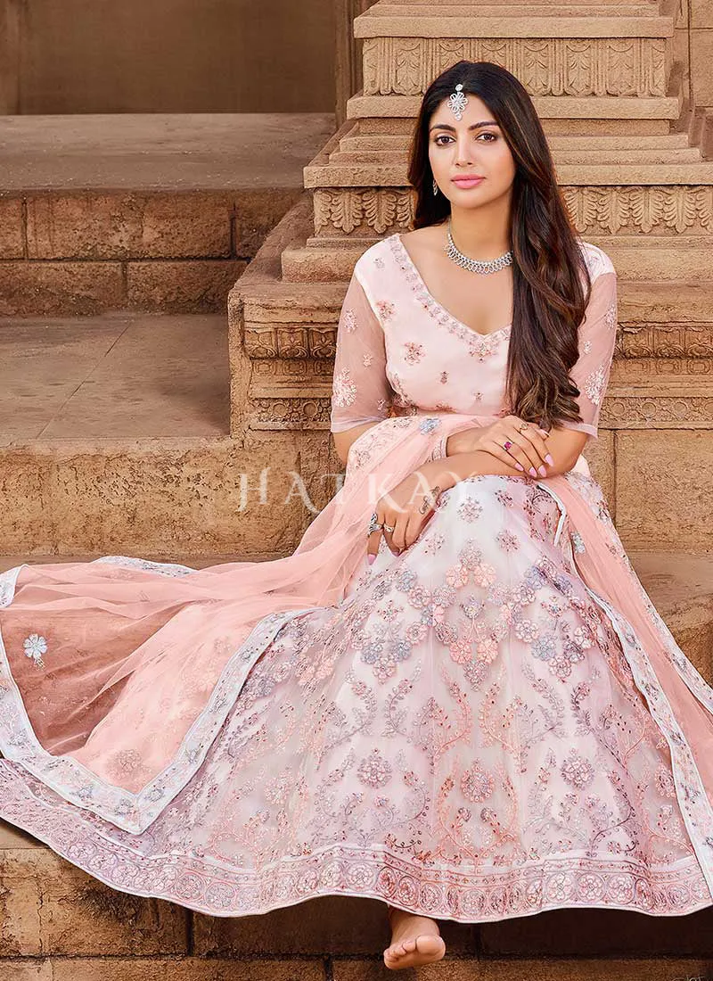 Pink Zari And Mirror Embroidered Lehenga Choli