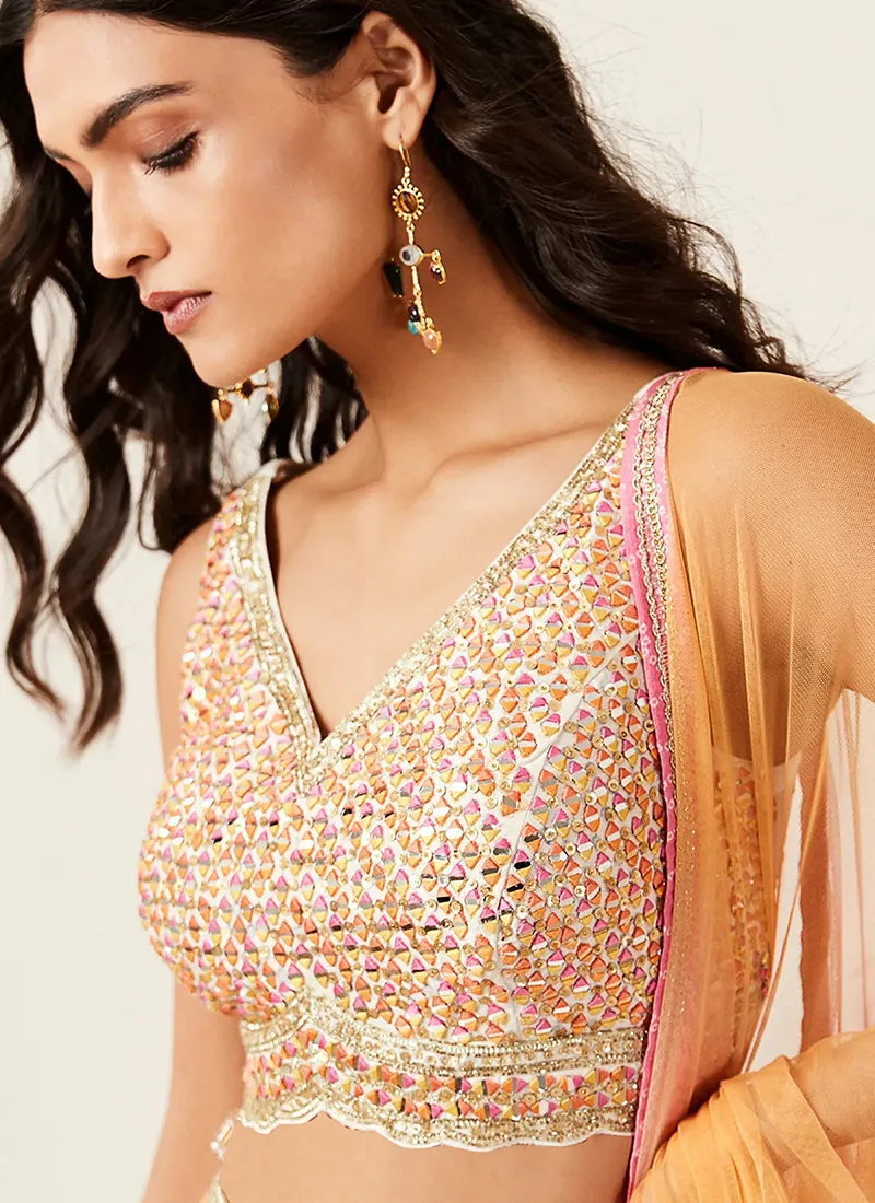 Pinkish Orange Embroidery Wedding Lehenga Choli