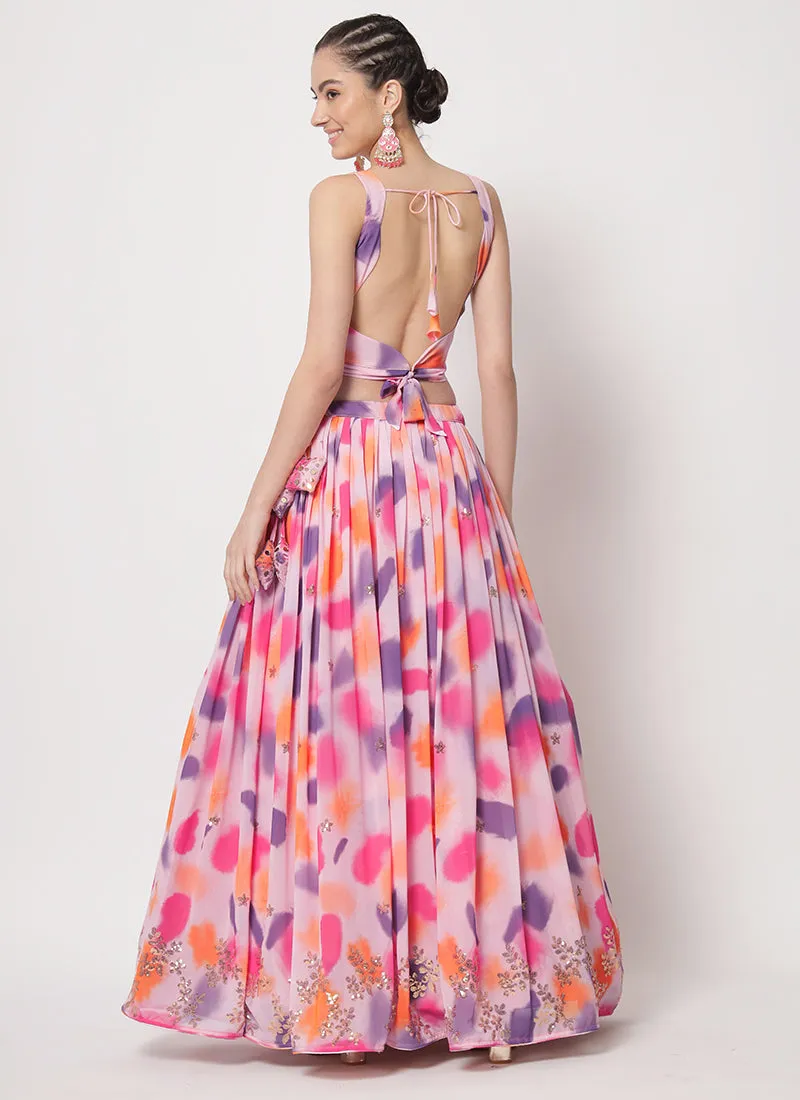 Pinkish Purple Sequence Embroidery Digital Printed Lehenga Choli