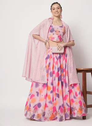 Pinkish Purple Sequence Embroidery Digital Printed Lehenga Choli