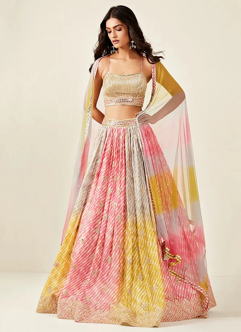 Pinkish Yellow Embroidery Wedding Lehenga Choli