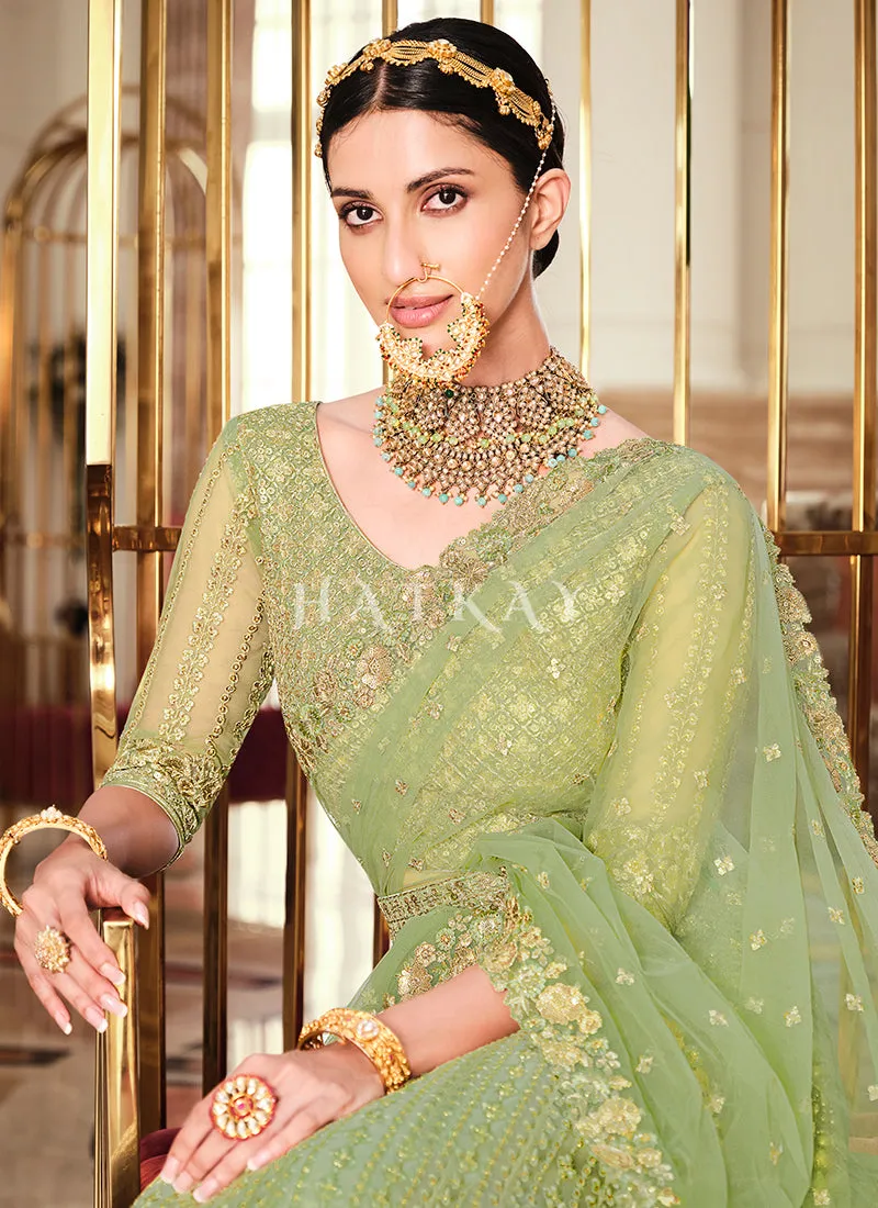 Pistachio Green Embroidered Lehenga Choli