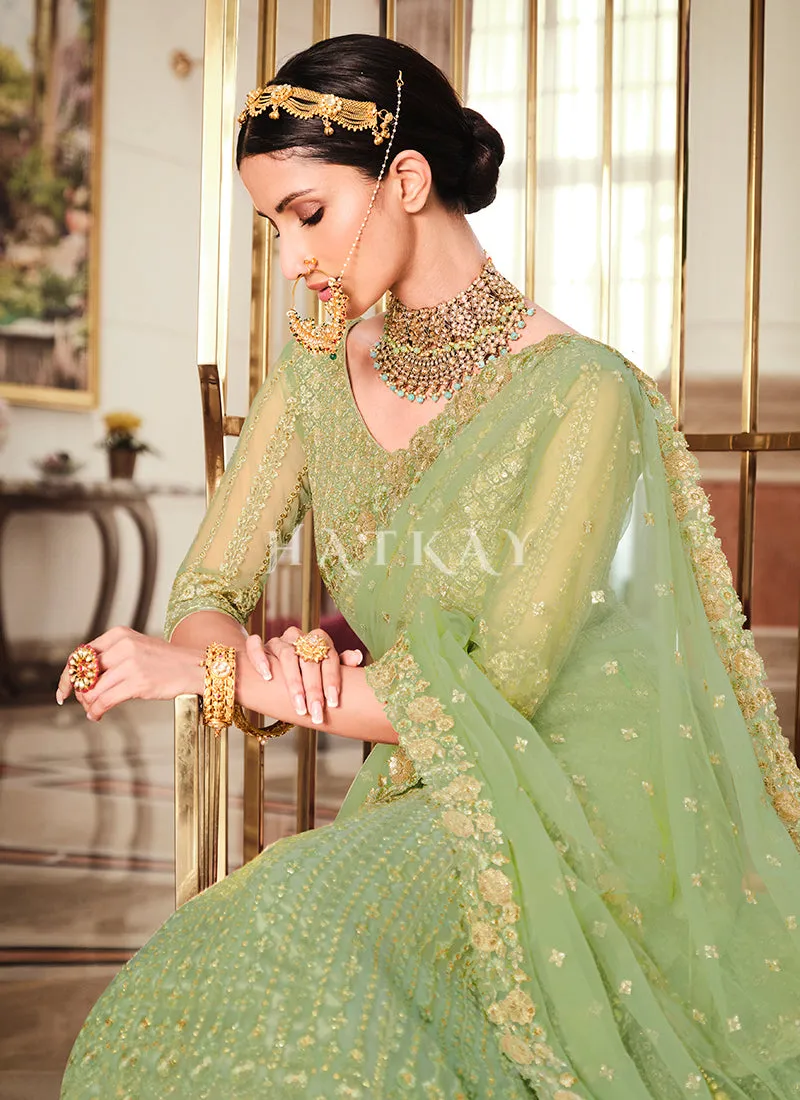 Pistachio Green Embroidered Lehenga Choli