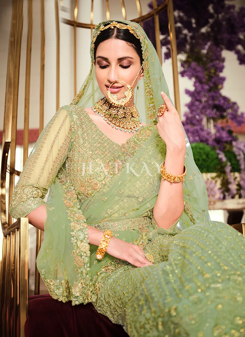 Pistachio Green Embroidered Lehenga Choli
