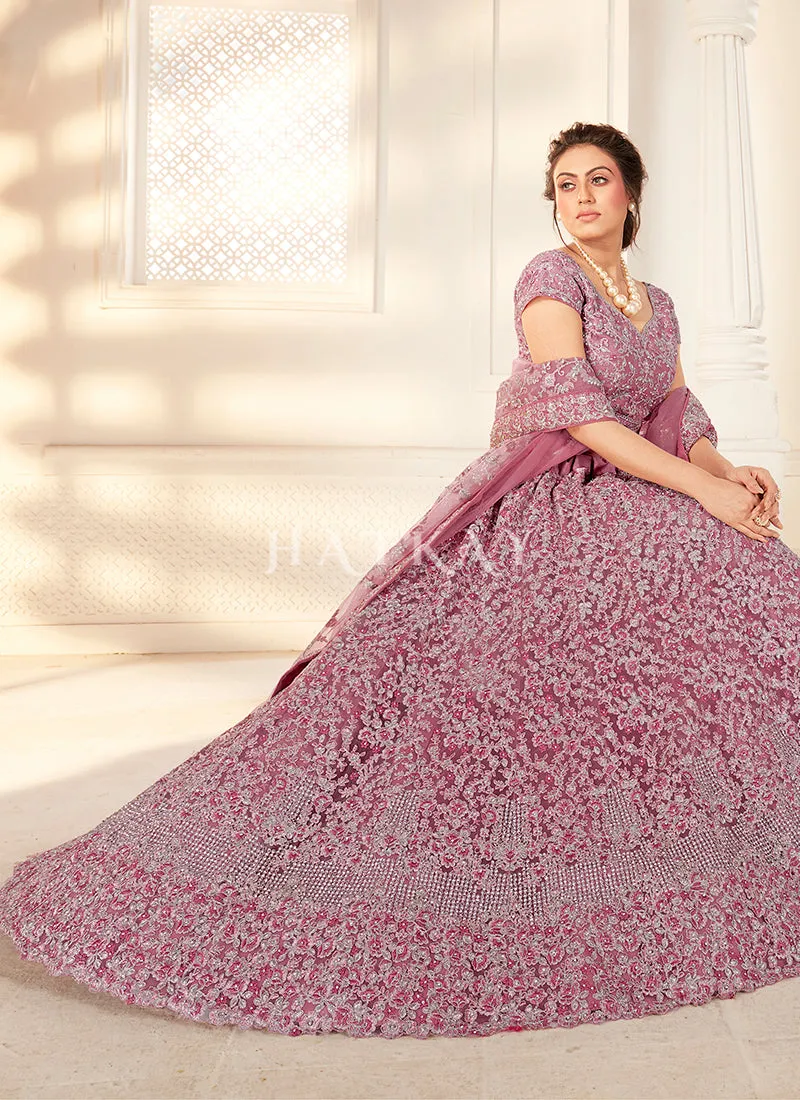 Purple Embroidered Wedding Style Net Lehenga Choli