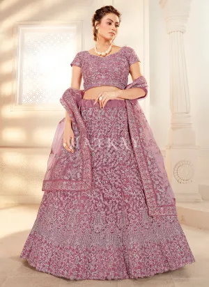 Purple Embroidered Wedding Style Net Lehenga Choli