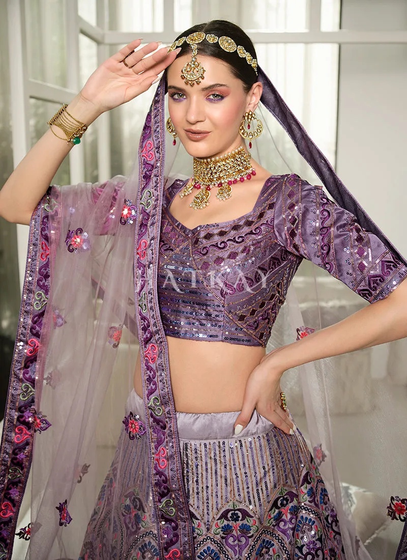 Purple Embroidery Festive Lehenga Choli