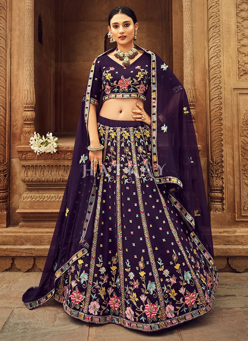 Purple Floral Embroidered Traditional Lehenga Choli
