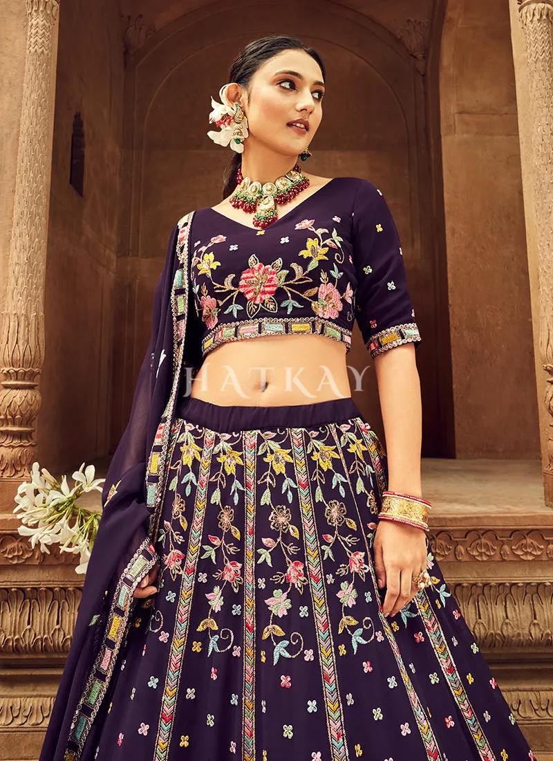 Purple Floral Embroidered Traditional Lehenga Choli