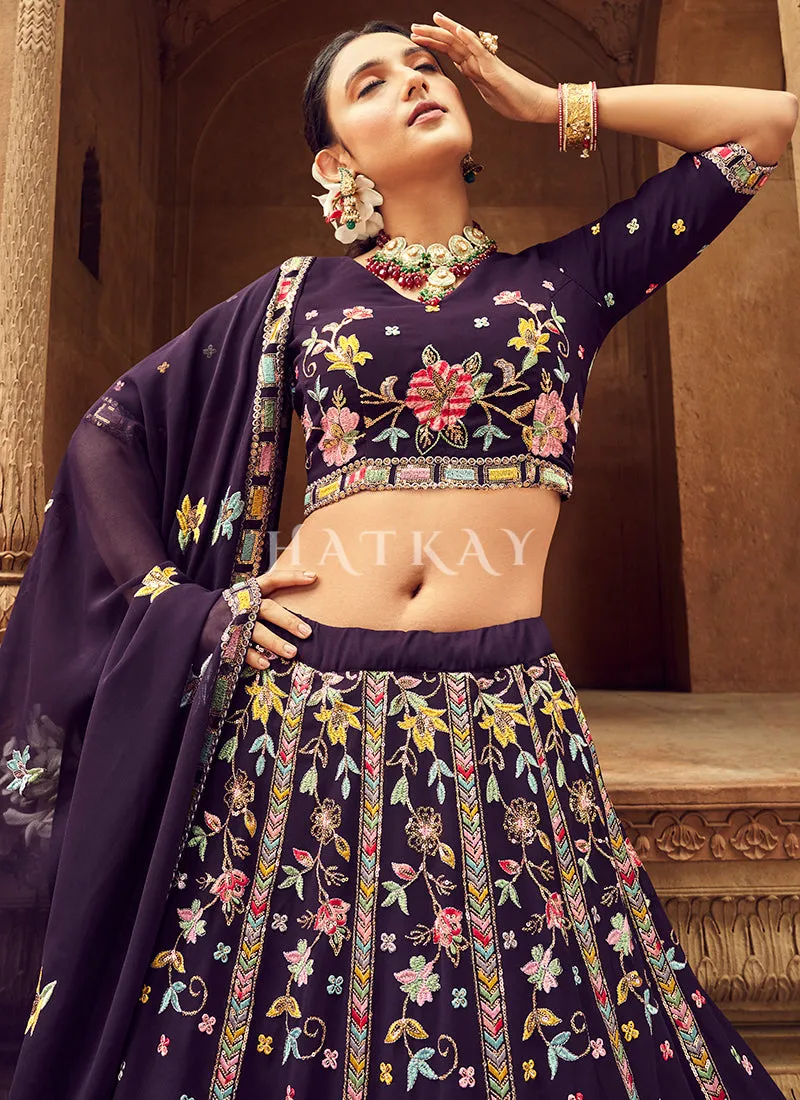 Purple Floral Embroidered Traditional Lehenga Choli