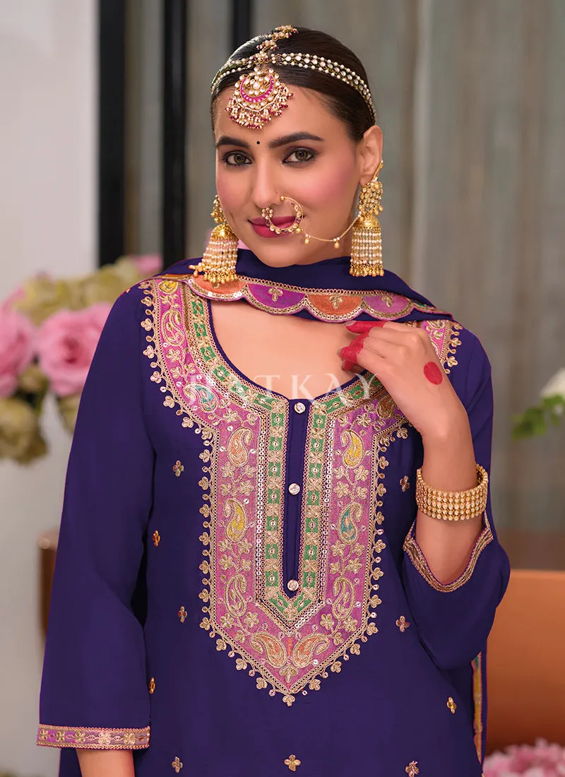 Purple Multi Embroidery Palazzo Suit