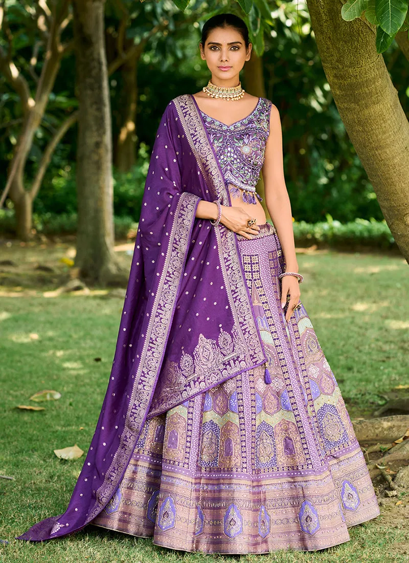 Purple Multi Mirror Work Embroidery Wedding Lehenga Choli
