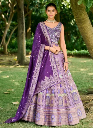 Purple Multi Mirror Work Embroidery Wedding Lehenga Choli