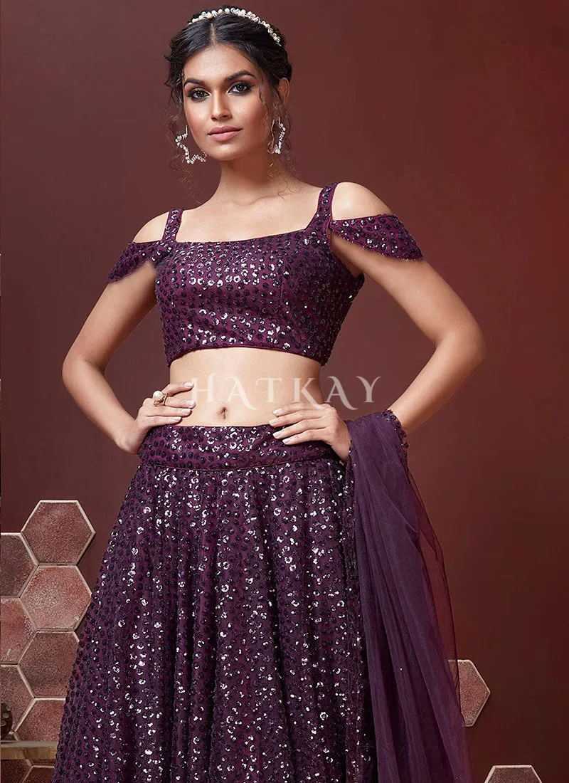 Purple Sequence Embroidered Traditional Wedding Lehenga Choli