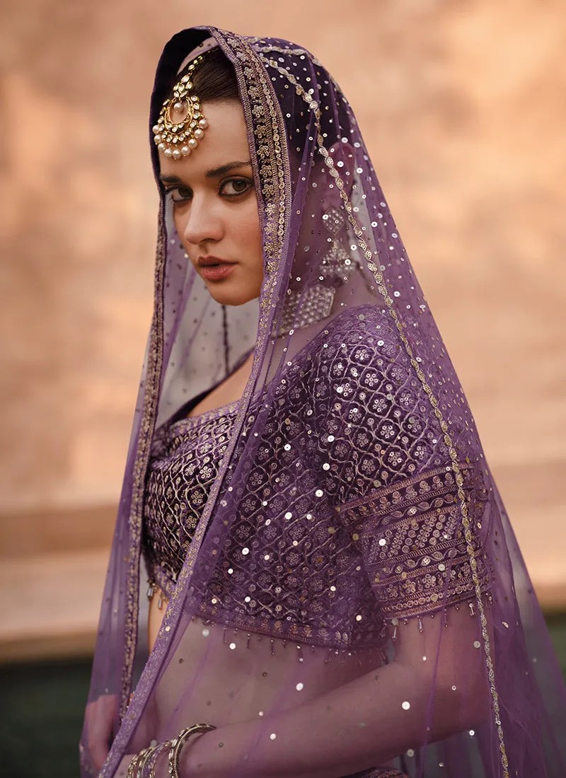 Purple Sequence Embroidery Wedding Lehenga Choli