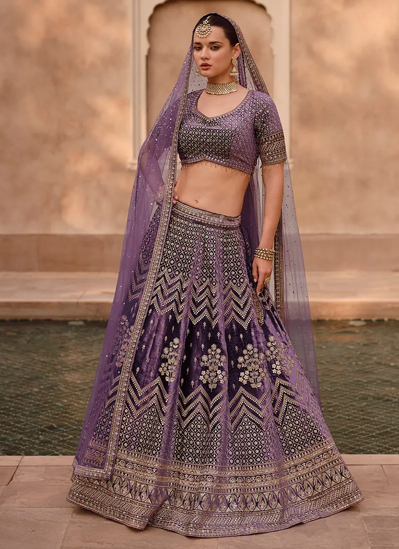 Purple Sequence Embroidery Wedding Lehenga Choli