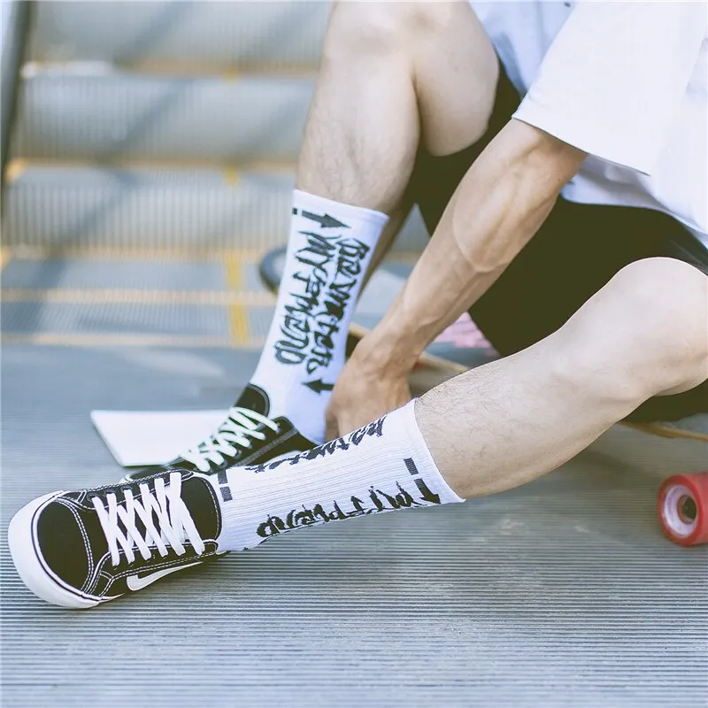 "STREET REBEL"  Chaussettes Blanches Montantes Streetwear - URB1™