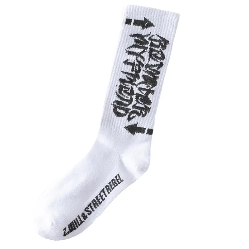 "STREET REBEL"  Chaussettes Blanches Montantes Streetwear - URB1™