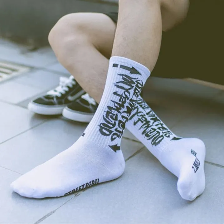"STREET REBEL"  Chaussettes Blanches Montantes Streetwear - URB1™