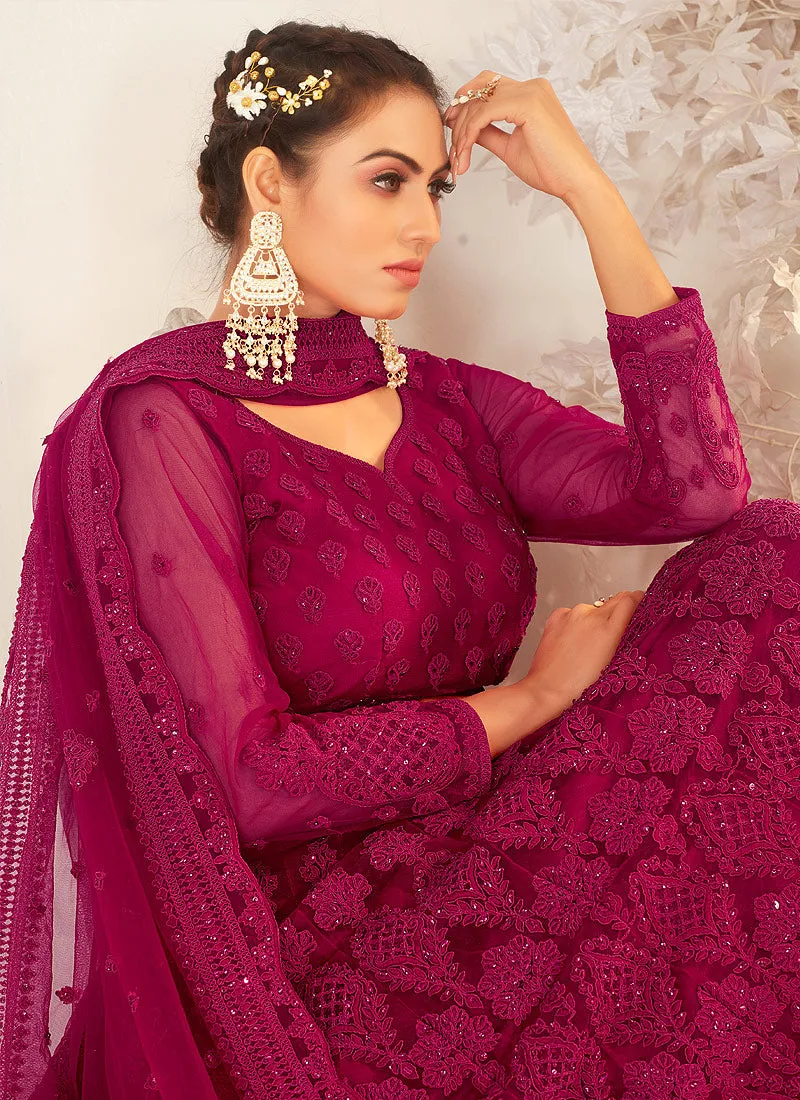 Rani Pink Cording Embroidered Wedding Lehenga