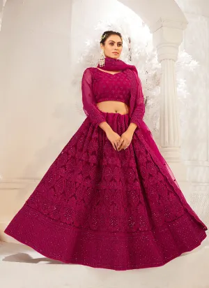 Rani Pink Cording Embroidered Wedding Lehenga