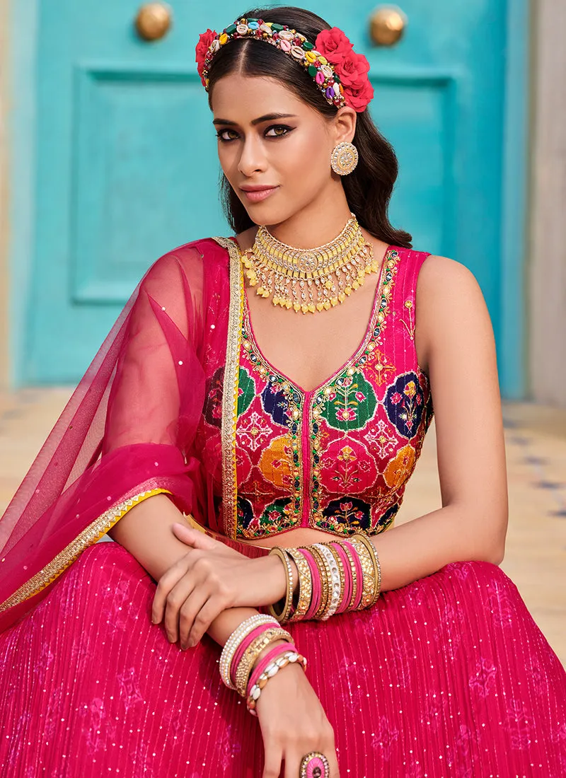 Rani Pink Sequence Embroidery Lehenga Choli