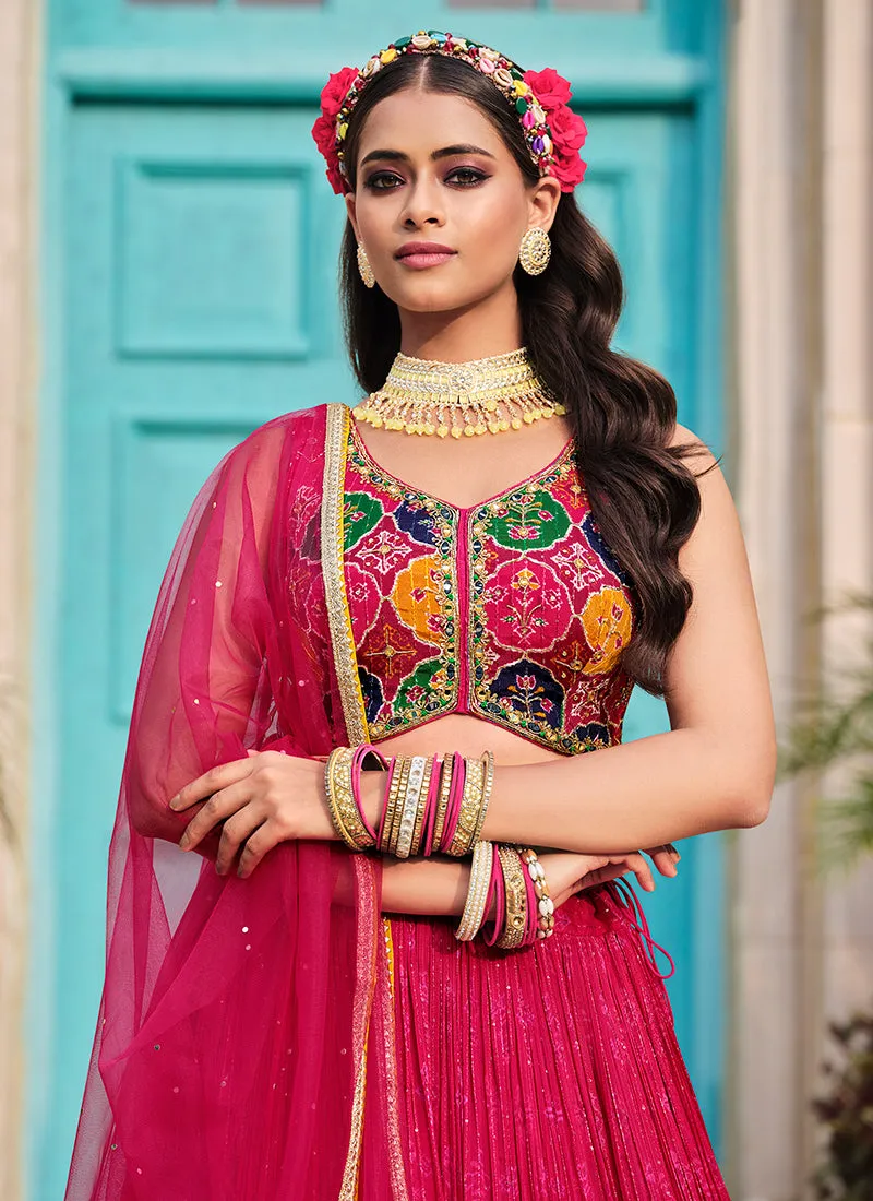 Rani Pink Sequence Embroidery Lehenga Choli