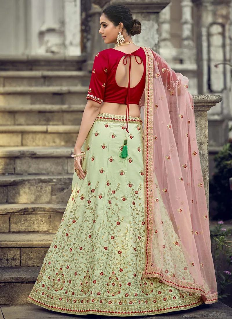 Red And Green Designer Embroidery Wedding Lehenga Choli