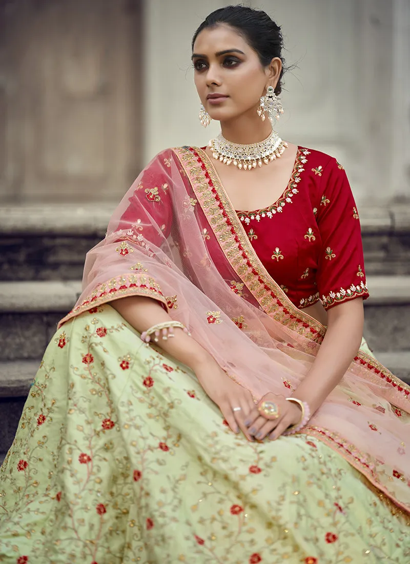 Red And Green Designer Embroidery Wedding Lehenga Choli